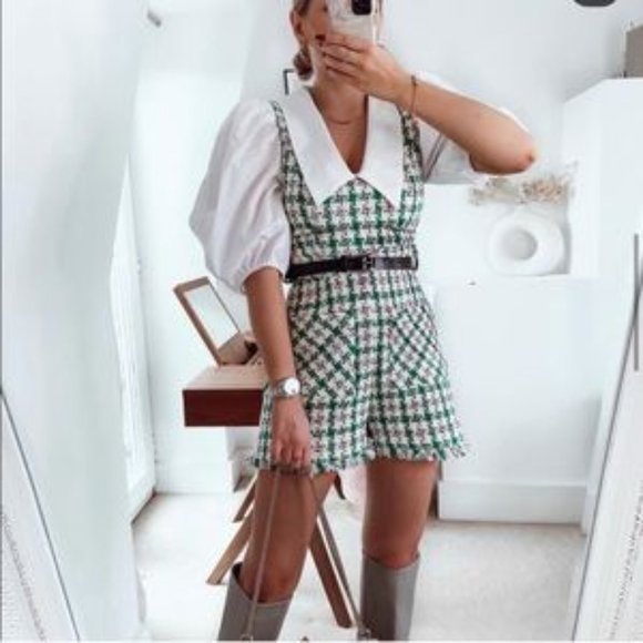 NWT ZARA Tweed Jumpsuit Ecru Green XL Blogger’ Fav - Picture 5 of 15